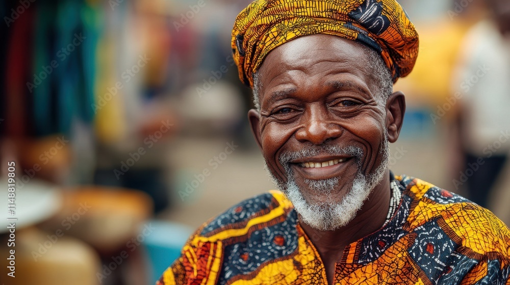 Fototapeta premium Elderly Nigerian man with traditional attire and a kind smile.