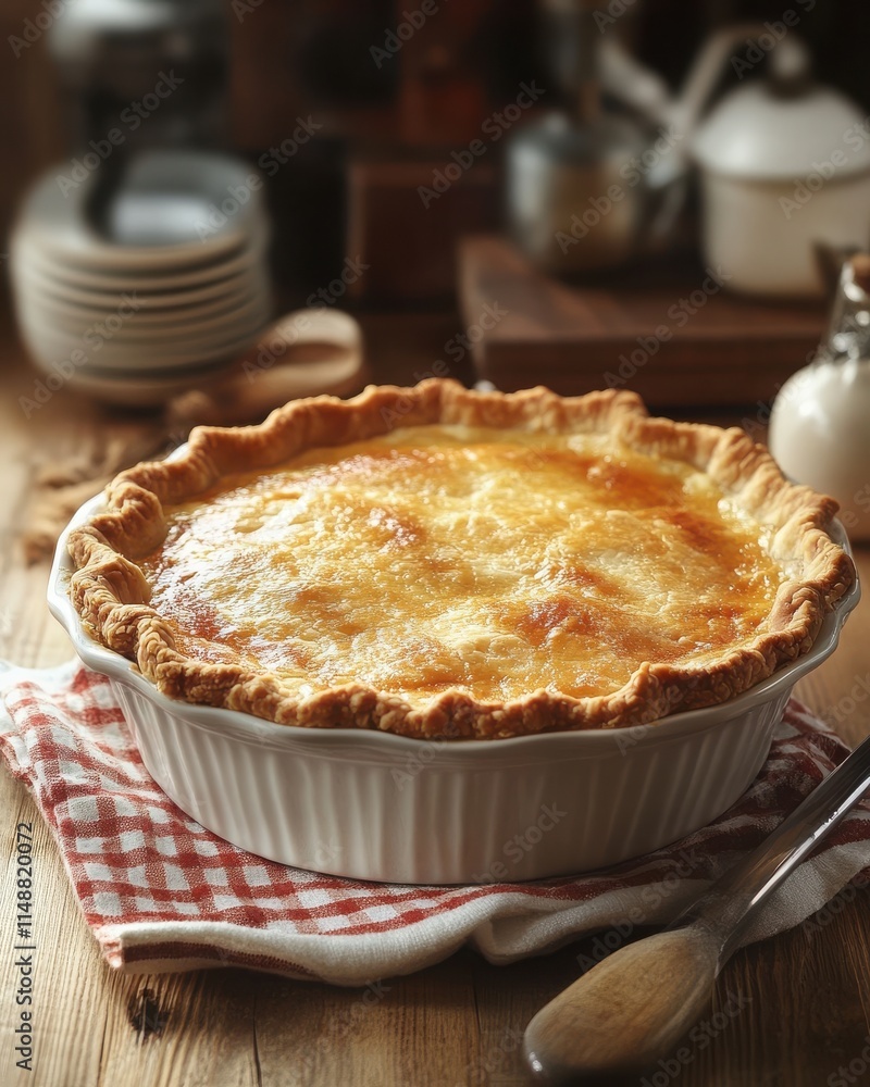 Cozy Chicken Pot Pie in Rustic Kitchen Setting Cozy Chicken Pot Pie in Rustic Kitchen Setting