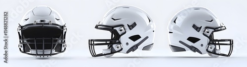 Three views of a white football helmet showcasing design and style. photo