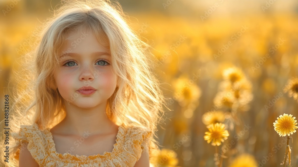 A serene portrait of a girl in a sunflower field during golden hour. A serene portrait of a girl in a sunflower field during golden hour.