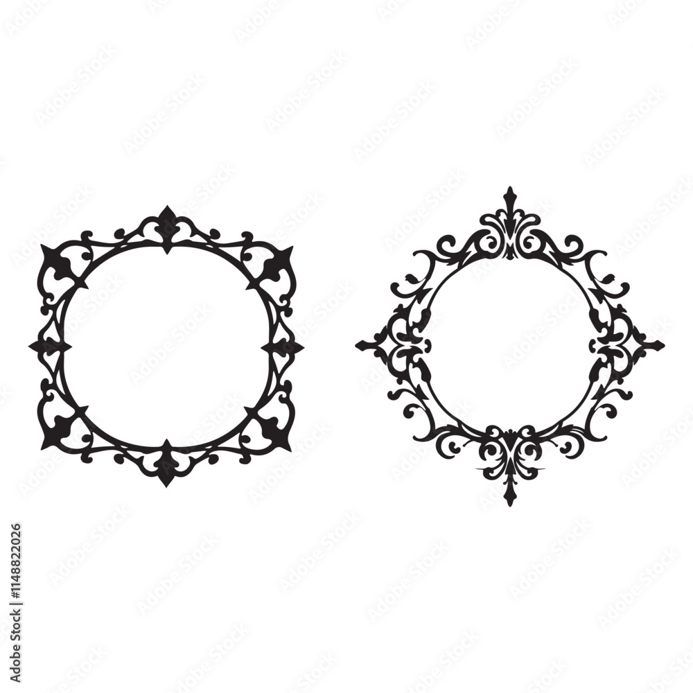 Elegant Black and White Ornate Circular and Square Frames Elegant Black and White Ornate Circular and Square Frames