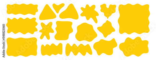 Abstract organic liquid shapes. Irregular fluid flat shapes. Random wavy oval spots and curvy elements. Smooth rectangle box set