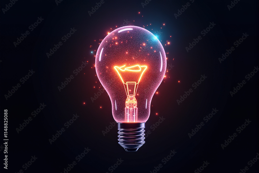 Interconnected glowing nodes forming a vibrant 3D light bulb symbol