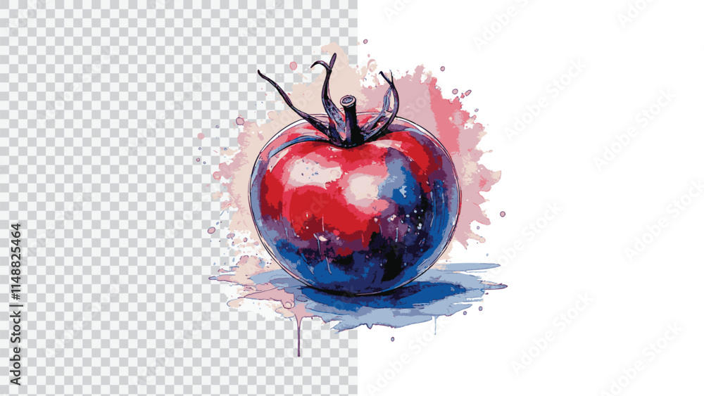 Obraz premium Watercolor Tomato Illustration with Splatter Effects