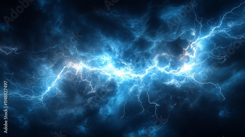dramatic flash of lightning cuts through a dark, stormy sky, symbolizing chaos and nature's raw power, creating a striking and intense banner design for thunderstorm themes