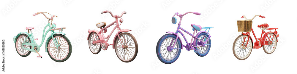 PNG Colorful Retro Bicycles Isolated on White Background - Stylish Vintage Bikes for Kids and Recreational Design Projects PNG Colorful Retro Bicycles Isolated on White Background - Stylish Vintage Bikes for Kids and Recreational Design Projects