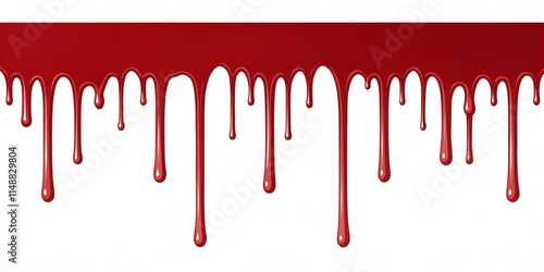 Blood drips, red paint splatter, horizontal border, white background, horror aesthetic, graphic design element, crimson liquid, Halloween theme, dripping effect, high contrast, viscous texture, haunti photo