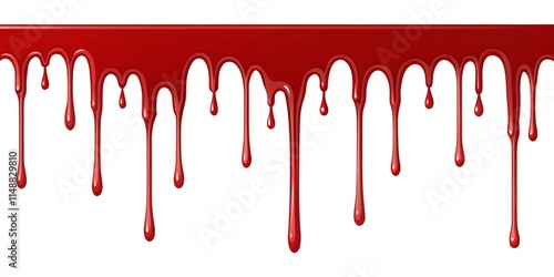 blood dripping, red liquid, white background, horizontal pattern, horror theme, gory aesthetic, crimson paint, splatter effect, high contrast, graphic design, seamless border, Halloween imagery, visco