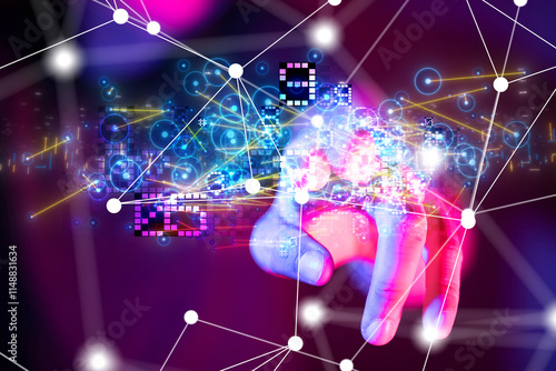 Neural network 3D illustration. Big data and cybersecurity
