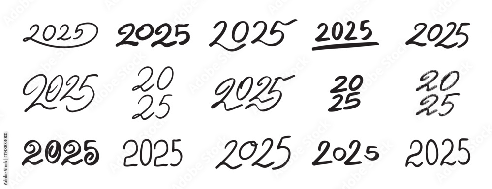 2025 number doodle hand drawn icon set. Outline drawing 2025 Happy New Year numbers line clipart symbol collection. 2025 number doodle hand drawn icon set. Outline drawing 2025 Happy New Year numbers line clipart symbol collection.