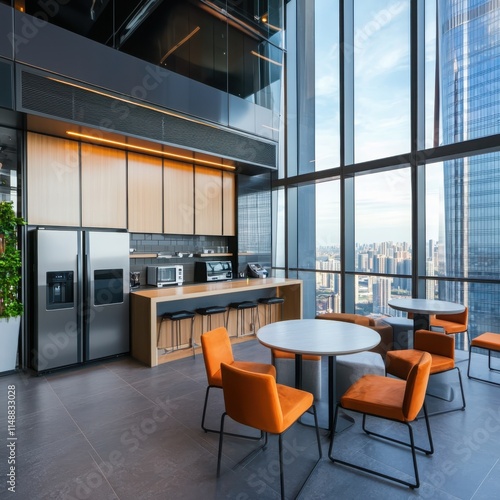Wallpaper Mural Relaxing break room in skyscraper modern appliances and cozy seating with city view vibrant and inviting atmosphere Torontodigital.ca