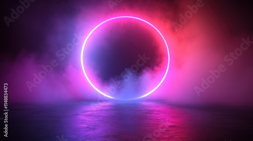 Wallpaper Mural Neon circle in smoky room with reflective floor. Torontodigital.ca