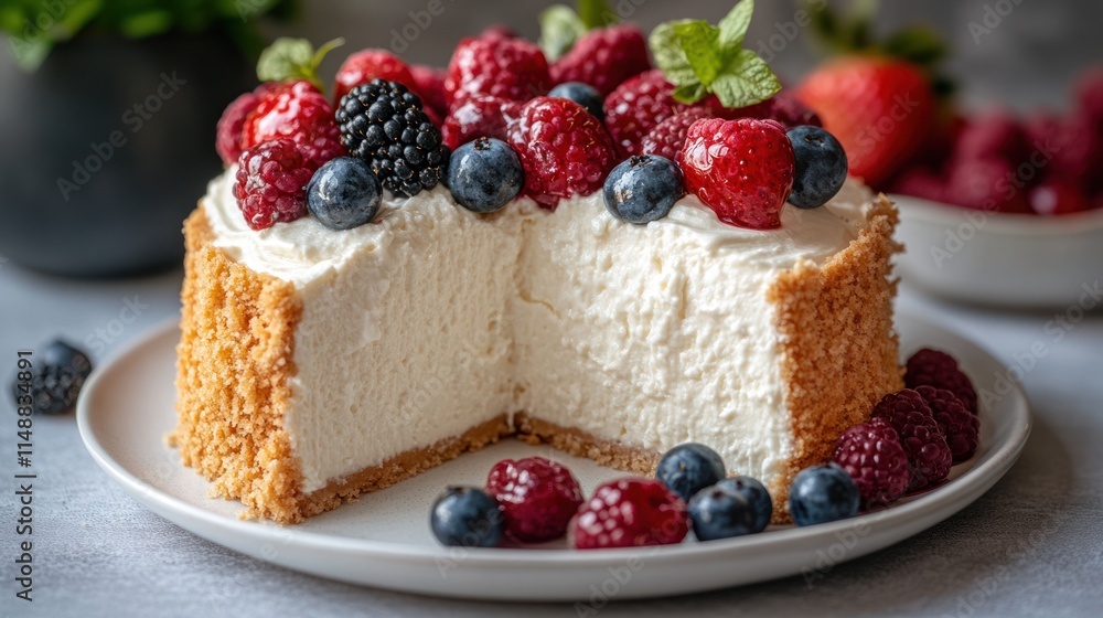 No-bake cheesecake with fresh berries and mint. No-bake cheesecake with fresh berries and mint.