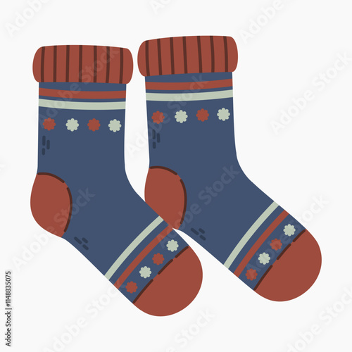 Pair of warm winter socks vector illustration isolated on white background