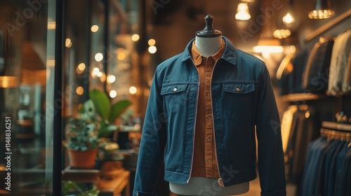 Wallpaper Mural Realistic jacket mockup on a mannequin, set in a chic urban environment, highlighting street style and fashion. Torontodigital.ca