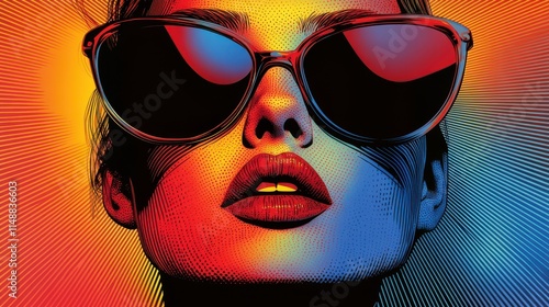 Retro pop art halftone bursts with bold outlines photo