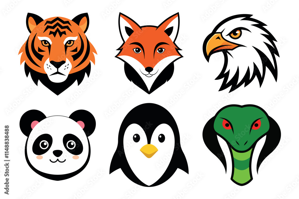 Set of Wildlife Animal Head Vector Art Illustration Set of Wildlife Animal Head Vector Art Illustration