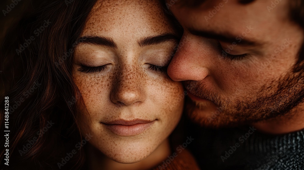 Tender kiss on the forehead, showcasing love and affection in a quiet moment. Tender kiss on the forehead, showcasing love and affection in a quiet moment.
