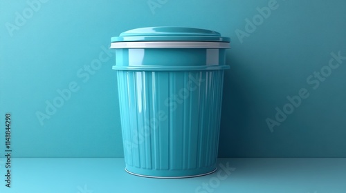 Wallpaper Mural Teal cylindrical trash can with lid against a teal background. Torontodigital.ca