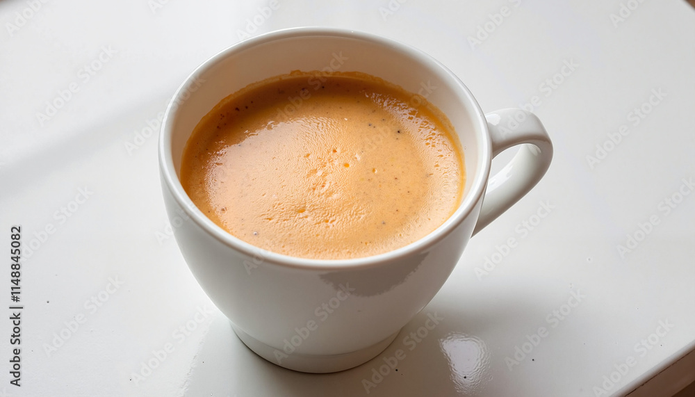 Creamy golden turmeric latte in a white cup on a glossy countertop, bright ambiance with copy space Creamy golden turmeric latte in a white cup on a glossy countertop, bright ambiance with copy space