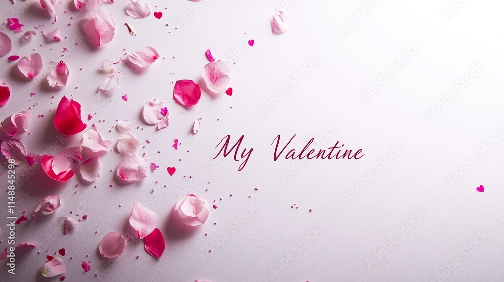 Minimalist My Valentine Rose Petals - Romantic Valentine's Day image. Features pink rose petals, script font, hearts, and minimalist design. Symbolizes love, romance, affection, beauty, and celebrati Minimalist My Valentine Rose Petals - Romantic Valentine's Day image. Features pink rose petals, script font, hearts, and minimalist design. Symbolizes love, romance, affection, beauty, and celebrati
