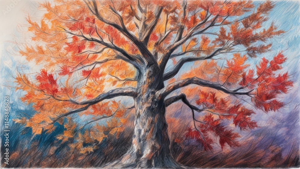 Abstract Autumn Tree with Fiery Leaves and Dreamy Background autumn tree in the forest Abstract Autumn Tree with Fiery Leaves and Dreamy Background autumn tree in the forest
