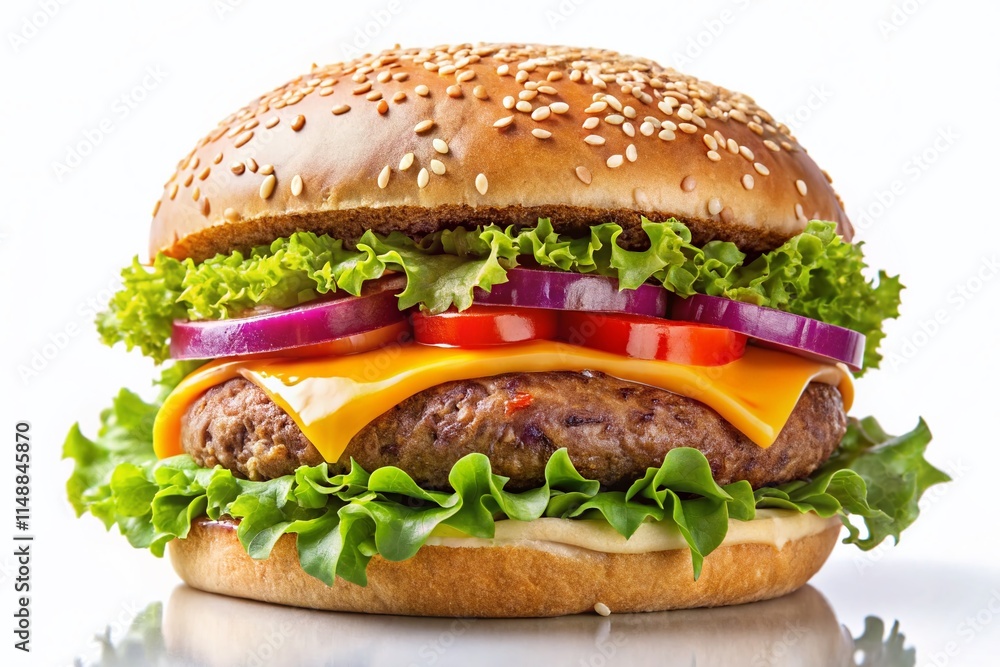 Close-up of a Juicy King Burger on White Background - Stock Photo Close-up of a Juicy King Burger on White Background - Stock Photo