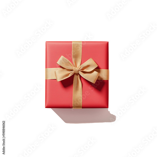 Red Gift Box With Ribbon And Bow, Isolated On White Background