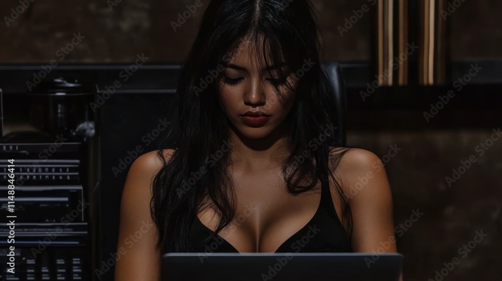 Asian businesswoman working on laptop in office Asian businesswoman working on laptop in office