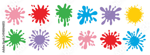 Colorful splatters different shapes. Bright stains and splashes. Ink blots collection clipart elements.