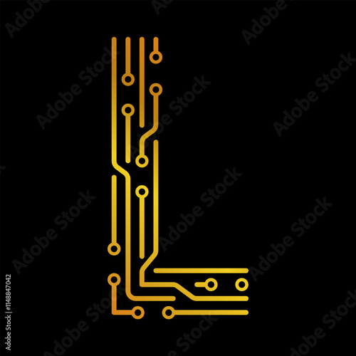 Electronic Letter L Forming a Circuit on Black Background