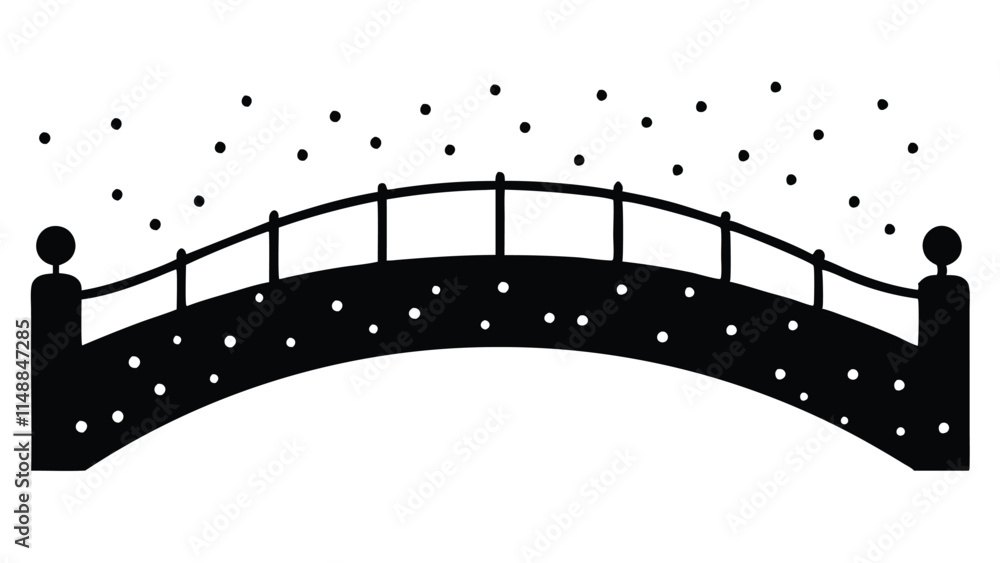 Naklejka premium Snow-Covered Bridge with Christmas Lights