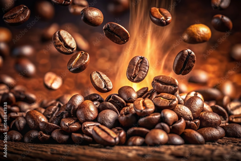 Close-up of Falling Coffee Beans: Motion Blur & Warm Tones Stock Photo Close-up of Falling Coffee Beans: Motion Blur & Warm Tones Stock Photo