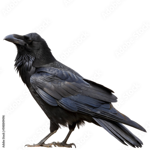 Close-Up of a Raven Perched on a Branch isolated on transparent background cutout, Png,