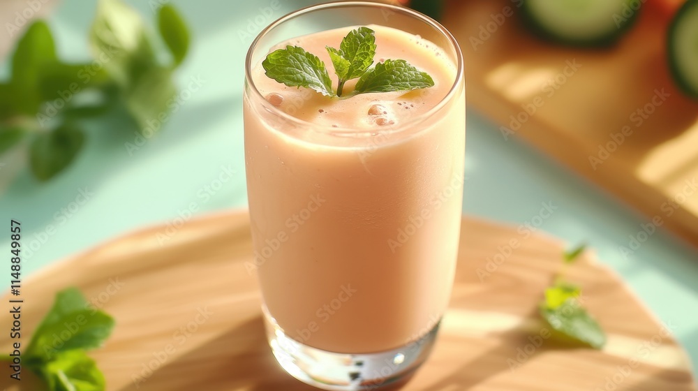 Refreshing Fruit Smoothie with Mint Garnish Refreshing Fruit Smoothie with Mint Garnish