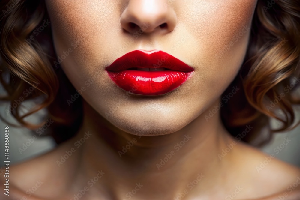 Close-up of Sensual Red Lips: A Documentary Photography Style Image Close-up of Sensual Red Lips: A Documentary Photography Style Image