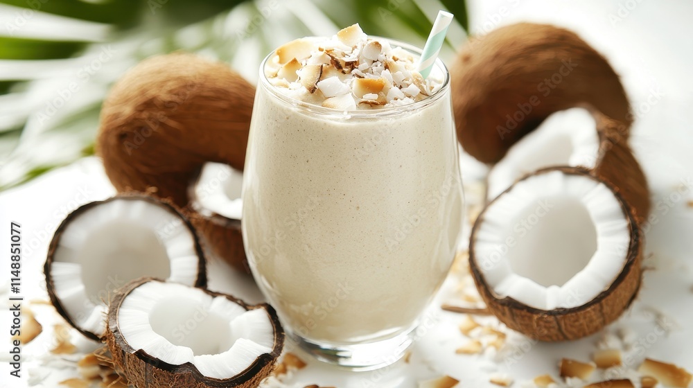 Refreshing Coconut Smoothie with Fresh Coconut Pieces Refreshing Coconut Smoothie with Fresh Coconut Pieces