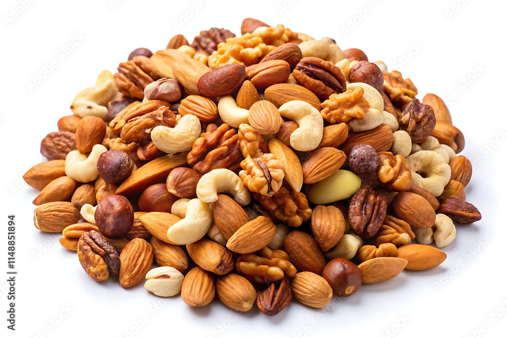 nuts and dried fruits with white background nuts and dried fruits with white background