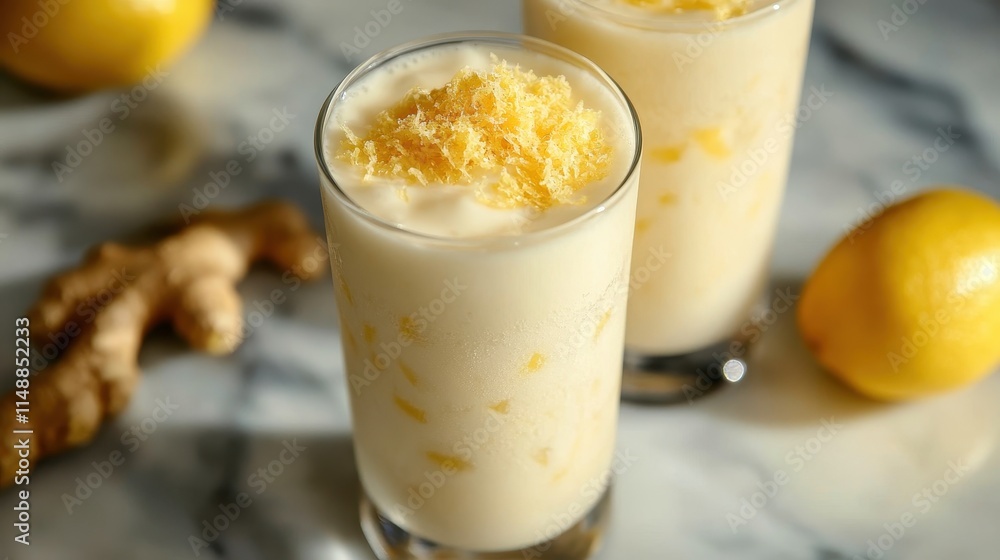 Refreshing Lemon Ginger Smoothie in Glasses Refreshing Lemon Ginger Smoothie in Glasses