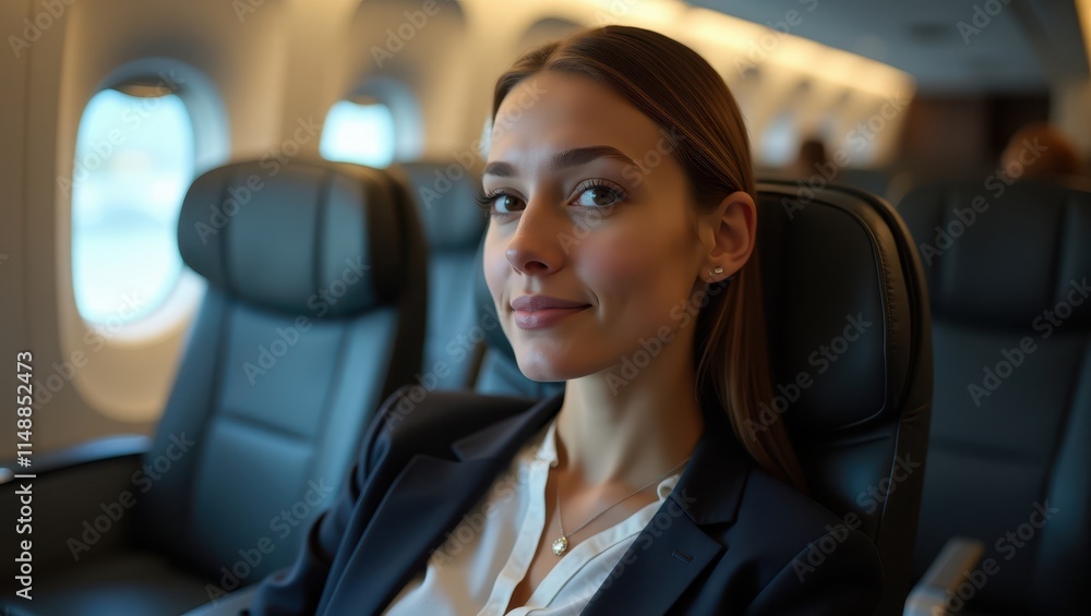 Smart business woman on a plane