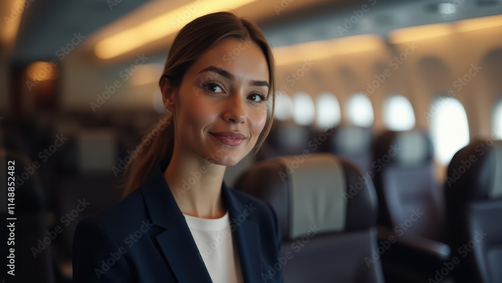 Smart business woman on a plane