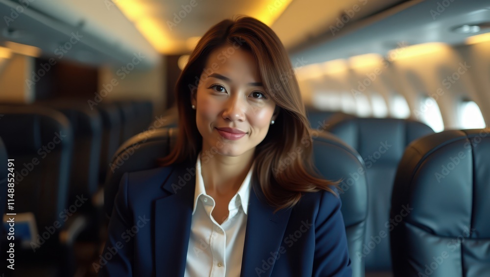Smart business woman on a plane
