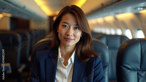 Obraz na płótnie Smart business woman on a plane w salonie