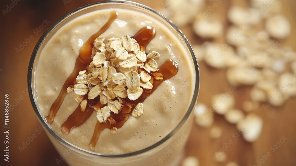 Creamy Oat Smoothie with Caramel Drizzle and Toppings Creamy Oat Smoothie with Caramel Drizzle and Toppings