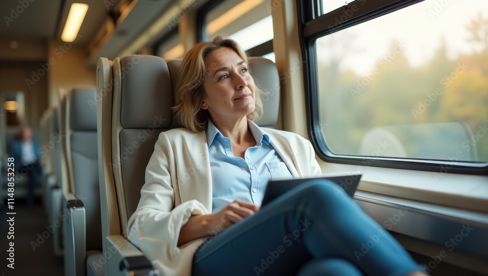 Woman sat on a train
