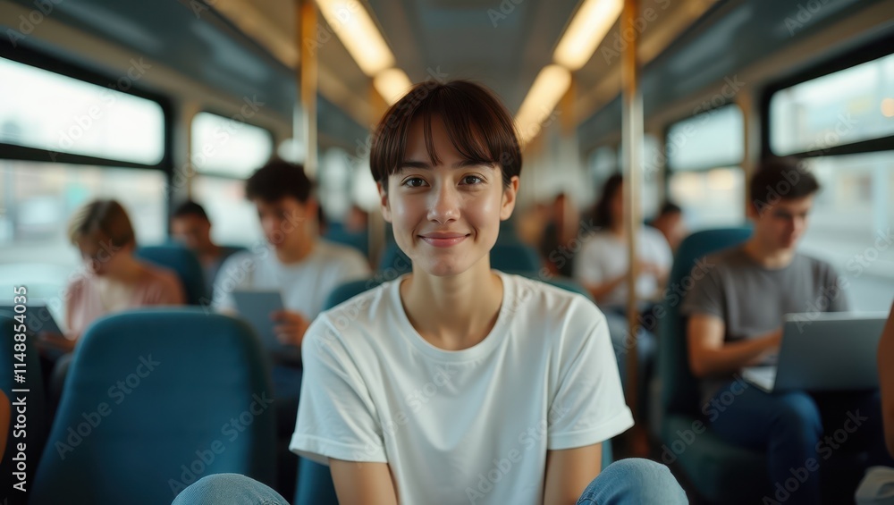 Woman sat on a bus