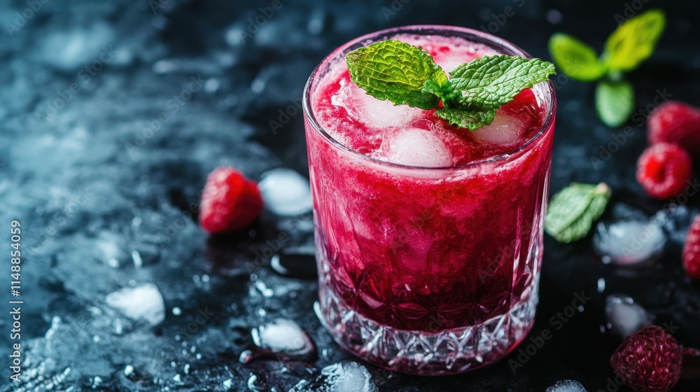 Refreshing Raspberry Cocktail with Mint Garnish Refreshing Raspberry Cocktail with Mint Garnish