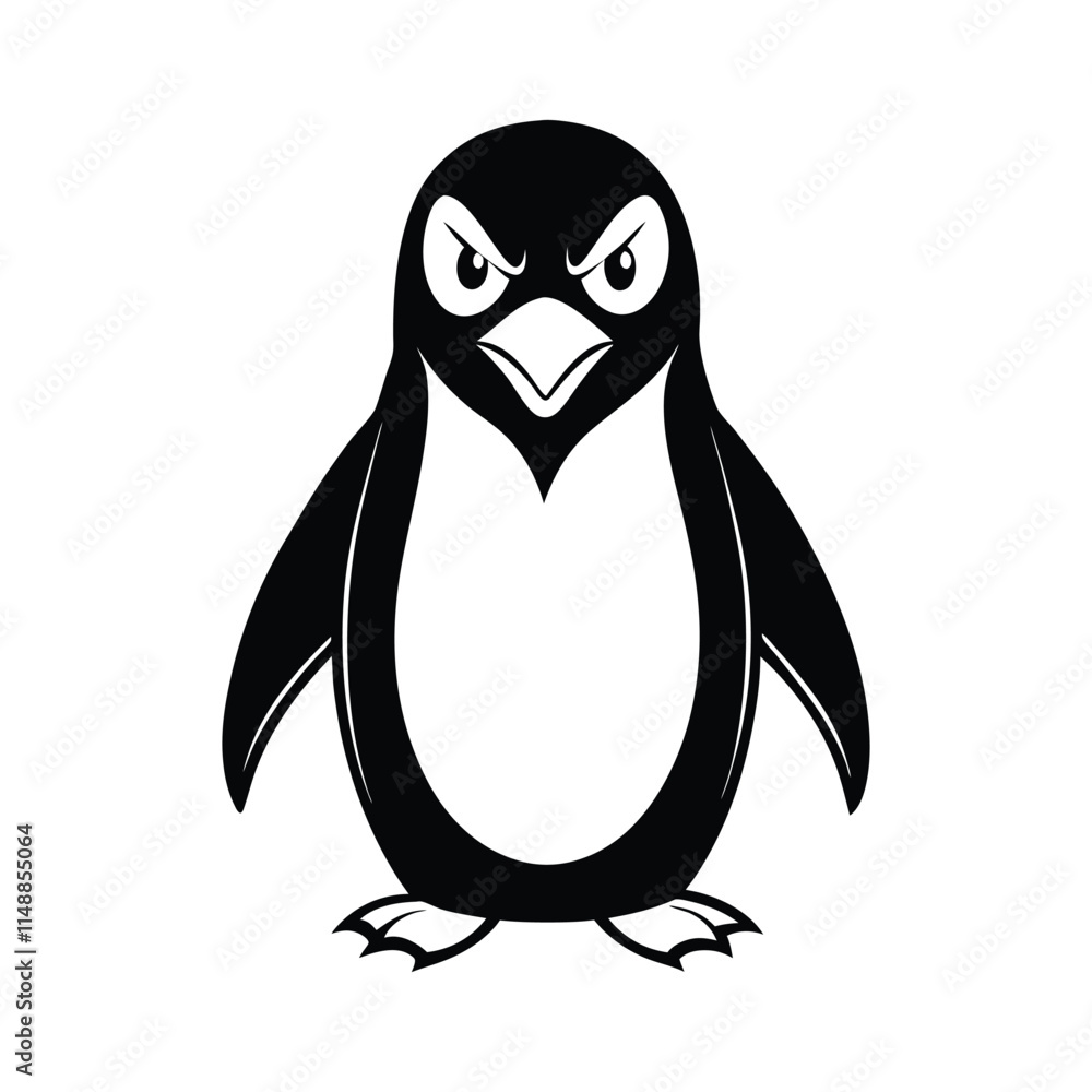 Fototapeta premium Angry Cartoon Penguin - Cute and Fierce Character Vector Design