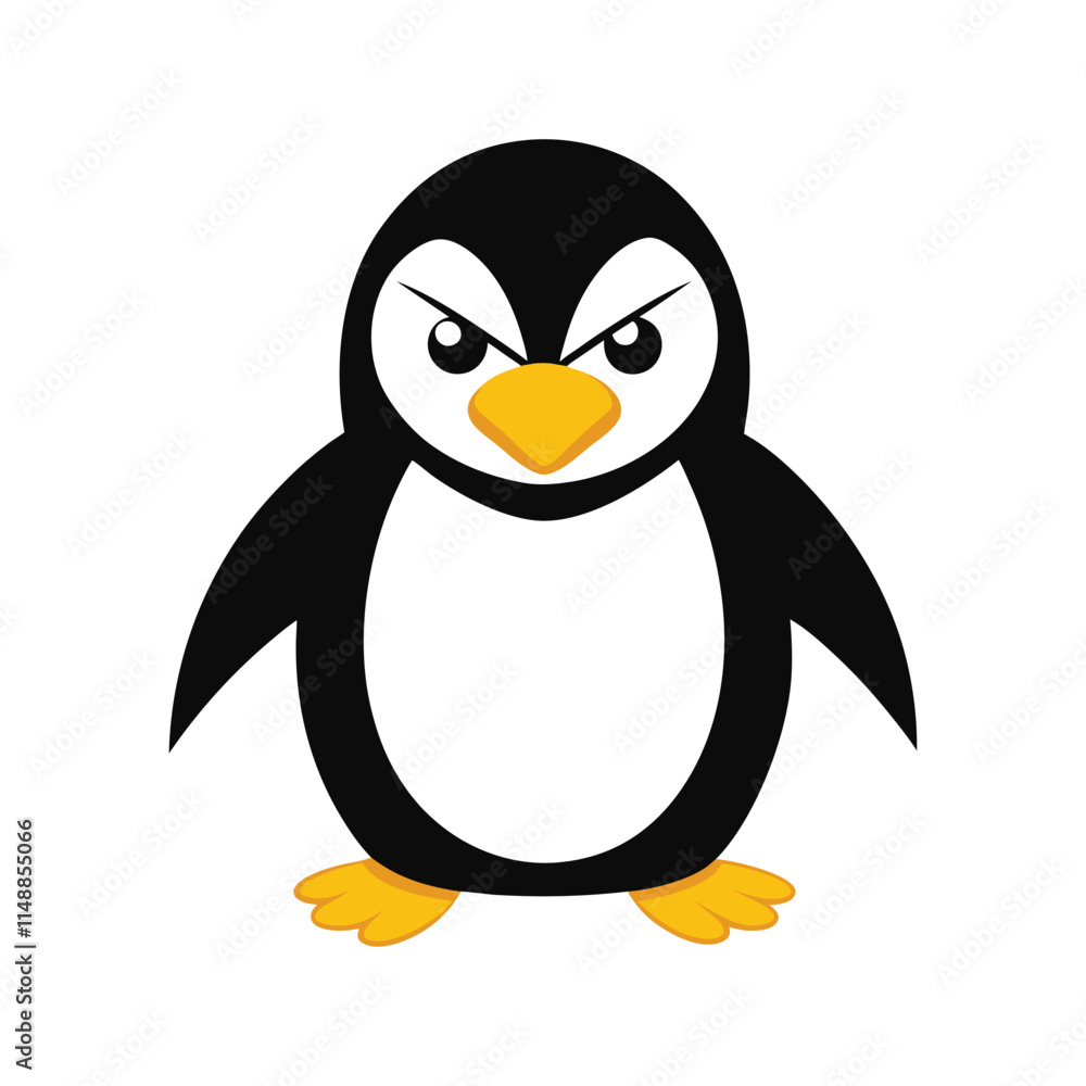 Obraz premium Angry Cartoon Penguin - Cute and Fierce Character Vector Design