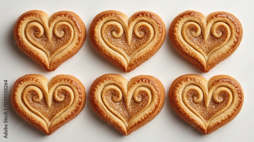 Six heart-shaped cookies on white background. Six heart-shaped cookies on white background.